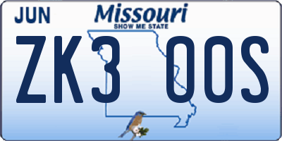 MO license plate ZK3O0S