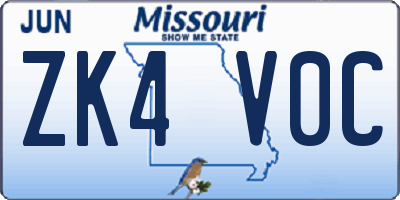 MO license plate ZK4V0C