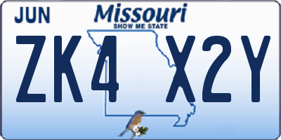 MO license plate ZK4X2Y