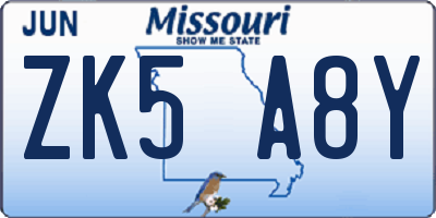 MO license plate ZK5A8Y