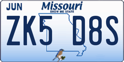MO license plate ZK5D8S