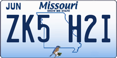 MO license plate ZK5H2I