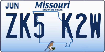 MO license plate ZK5K2W