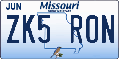 MO license plate ZK5R0N