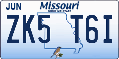 MO license plate ZK5T6I