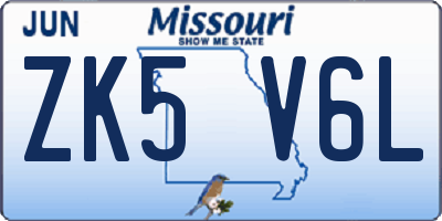 MO license plate ZK5V6L