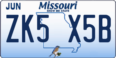 MO license plate ZK5X5B