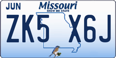 MO license plate ZK5X6J