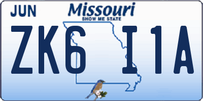 MO license plate ZK6I1A