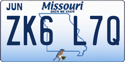 MO license plate ZK6L7Q