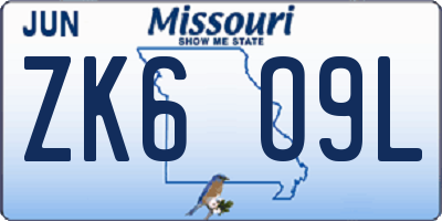 MO license plate ZK6O9L