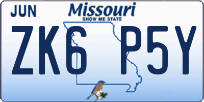 MO license plate ZK6P5Y