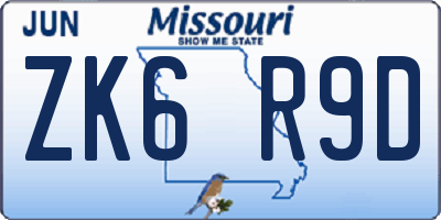 MO license plate ZK6R9D
