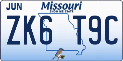 MO license plate ZK6T9C