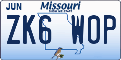MO license plate ZK6W0P
