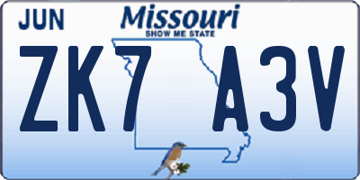 MO license plate ZK7A3V