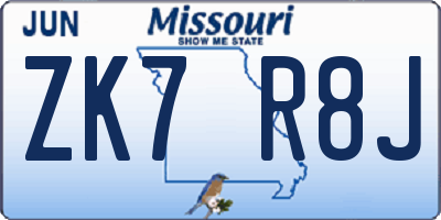 MO license plate ZK7R8J