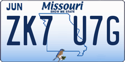 MO license plate ZK7U7G