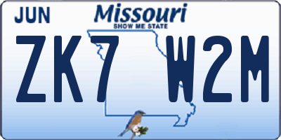 MO license plate ZK7W2M