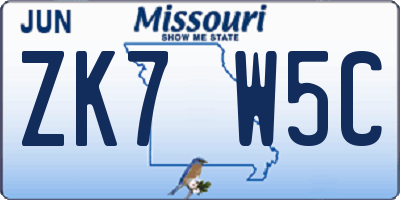 MO license plate ZK7W5C