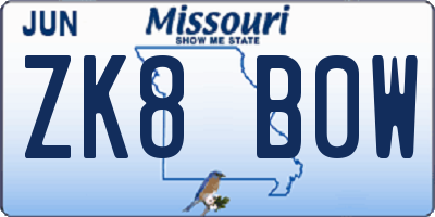 MO license plate ZK8B0W