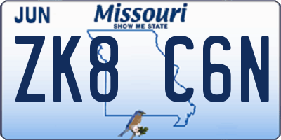 MO license plate ZK8C6N