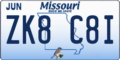 MO license plate ZK8C8I