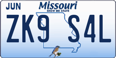 MO license plate ZK9S4L