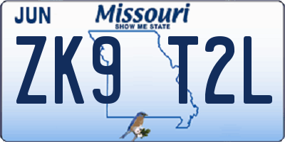 MO license plate ZK9T2L