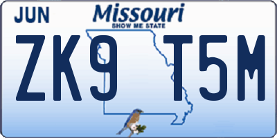 MO license plate ZK9T5M