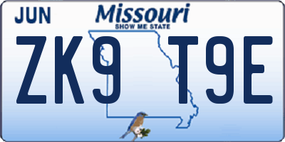 MO license plate ZK9T9E