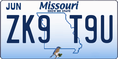 MO license plate ZK9T9U