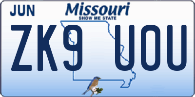 MO license plate ZK9U0U