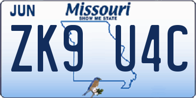 MO license plate ZK9U4C