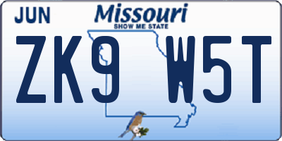 MO license plate ZK9W5T