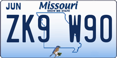 MO license plate ZK9W9O