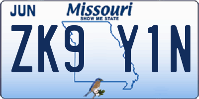 MO license plate ZK9Y1N
