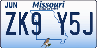 MO license plate ZK9Y5J