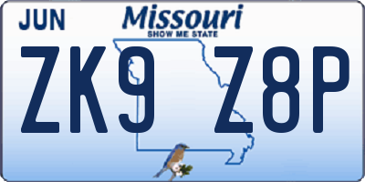 MO license plate ZK9Z8P