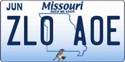 MO license plate ZL0A0E