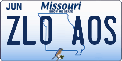 MO license plate ZL0A0S