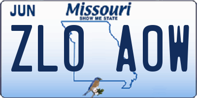 MO license plate ZL0A0W