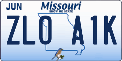 MO license plate ZL0A1K