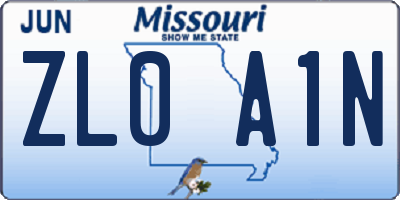 MO license plate ZL0A1N