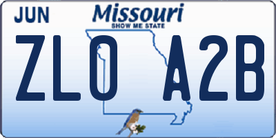 MO license plate ZL0A2B