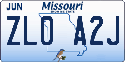 MO license plate ZL0A2J