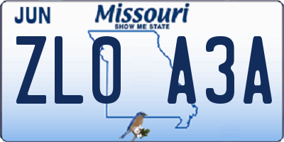 MO license plate ZL0A3A