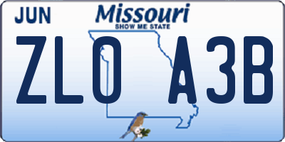 MO license plate ZL0A3B