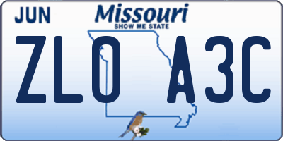 MO license plate ZL0A3C