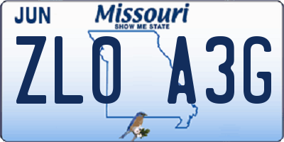 MO license plate ZL0A3G